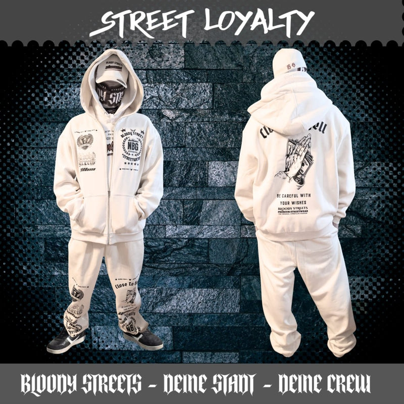 Oversize „CLOSE TO HELL“ Streetwear Set – Hoodie + Jogger (Beige)