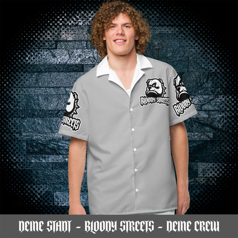 Streetwear Unisex Hemd - Black Bloody Streets Dog Grey-White