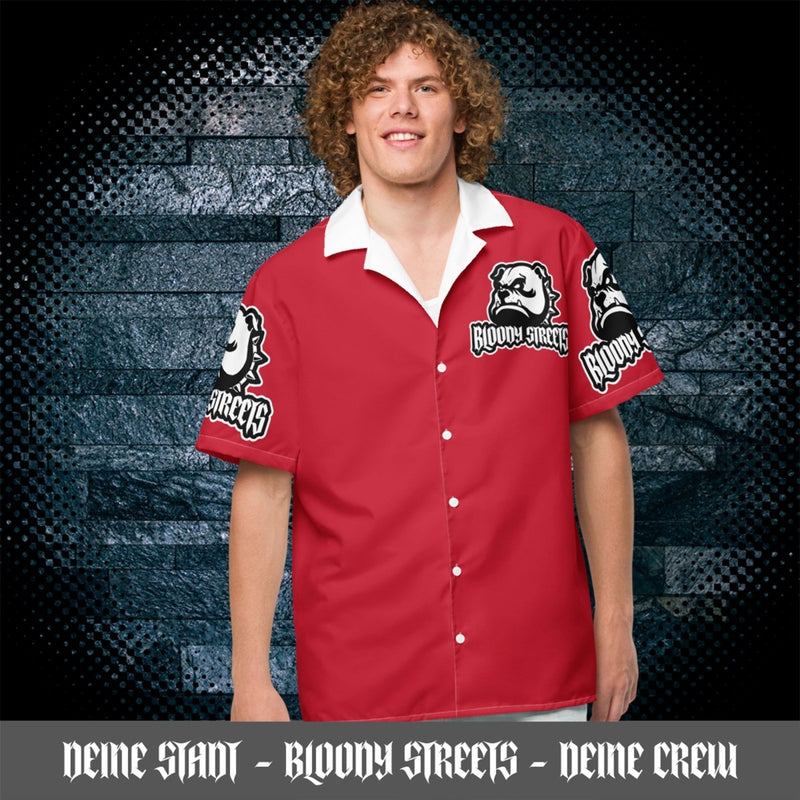Streetwear Unisex Hemd - Black Bloody Streets Dog Red-White