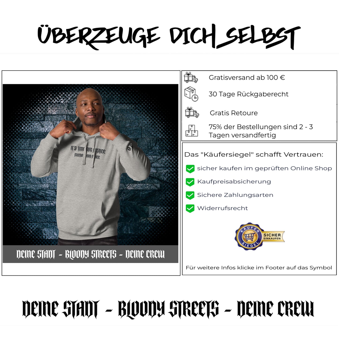 Streetwear Hoodie - IT'S TIME FOR JUSTICE - Stickerei Schrift
