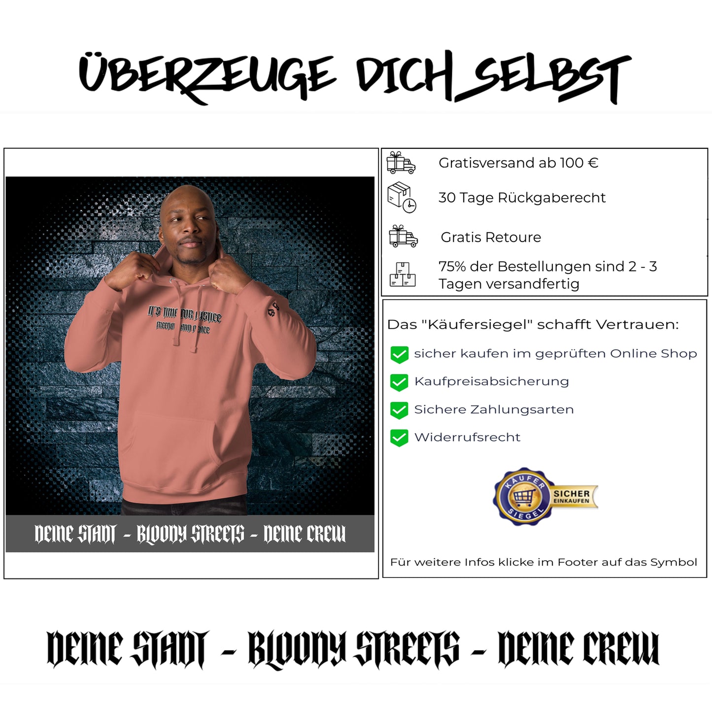 Streetwear Hoodie - IT'S TIME FOR JUSTICE - Stickerei Schrift