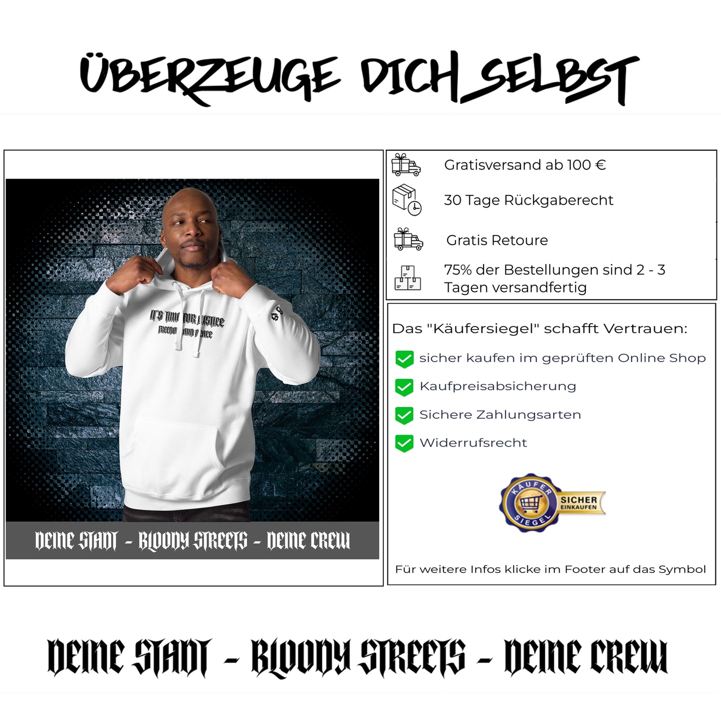 Streetwear Hoodie - IT'S TIME FOR JUSTICE - Stickerei Schrift