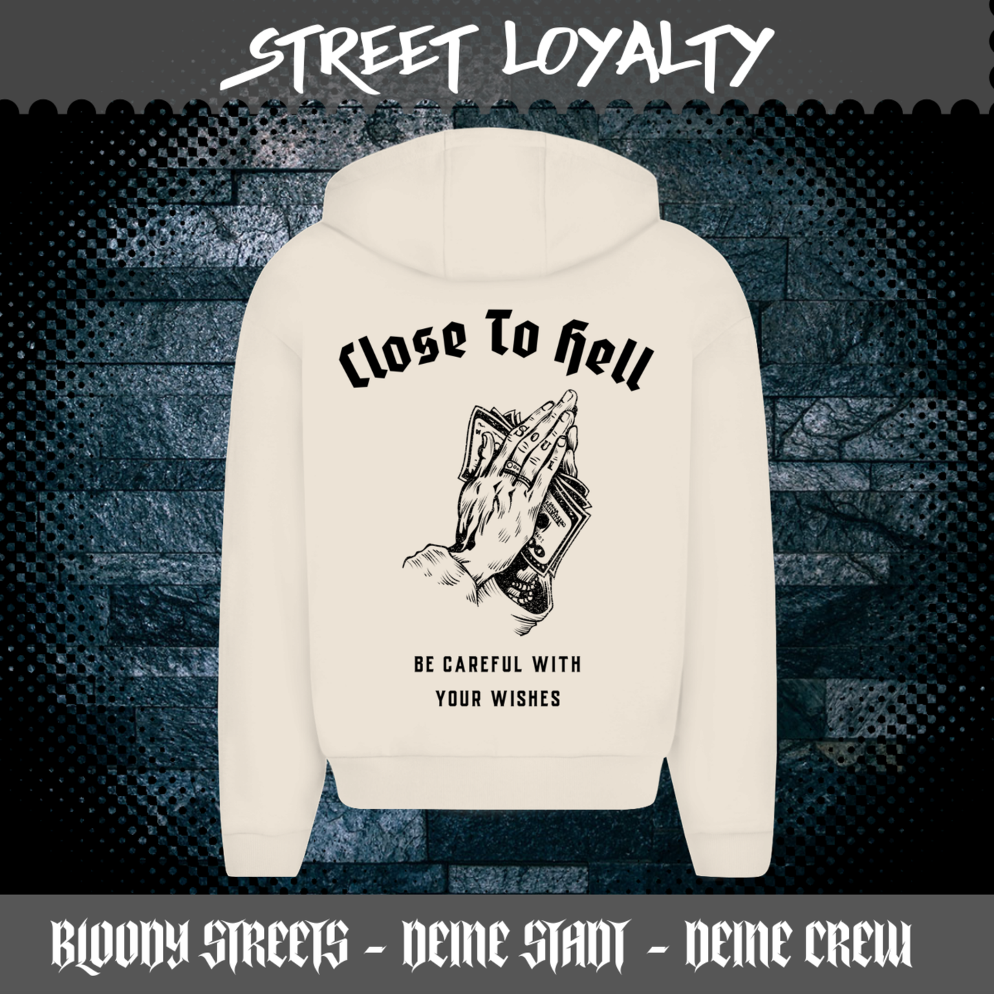 Herren Oversize Zipper Hoodie Dead Skull HOODIE beige