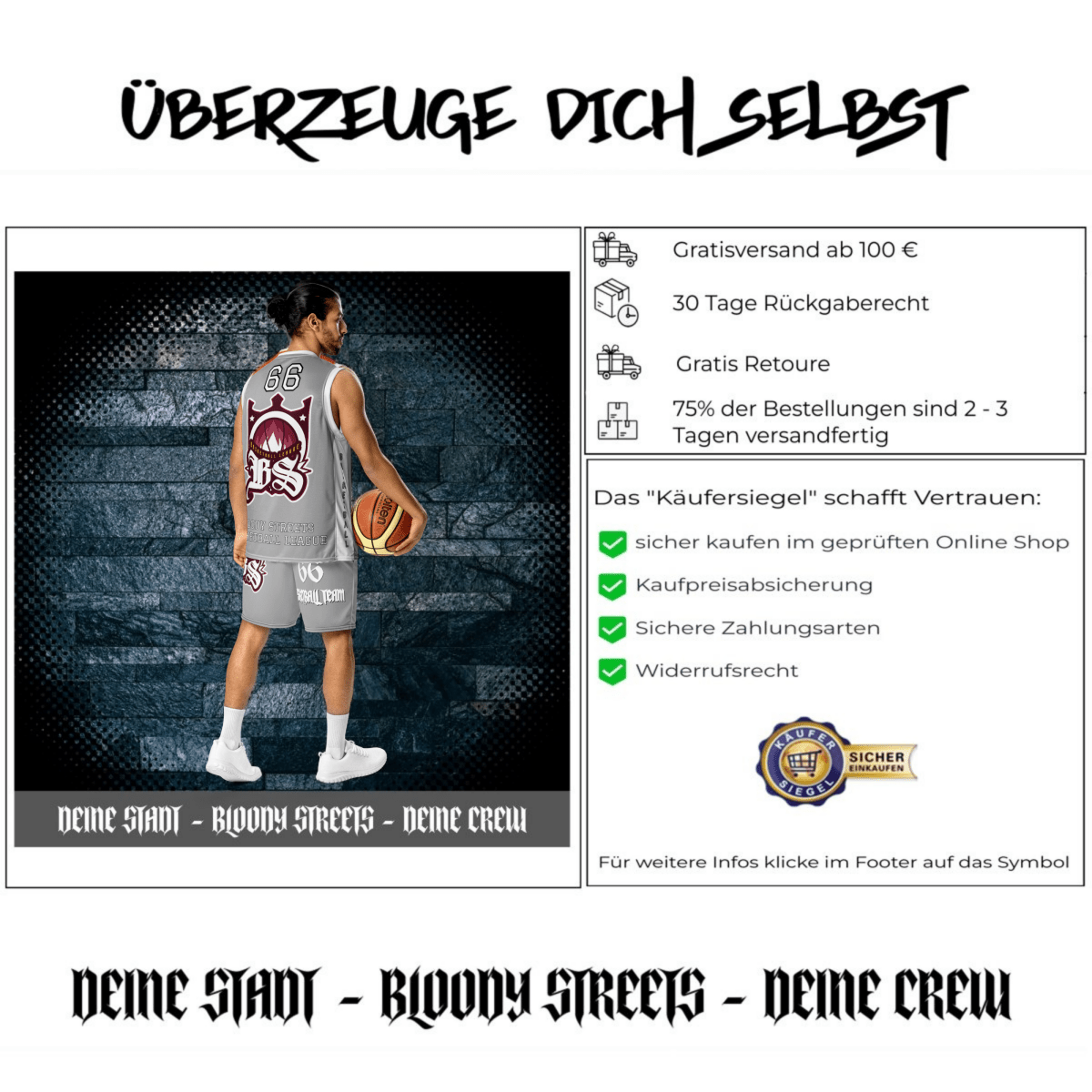 Basketball Trikot Spar - Set Gray - BLOODY - STREETS.DE Streetwear Herren und Damen Hoodies, T-Shirts, Pullis