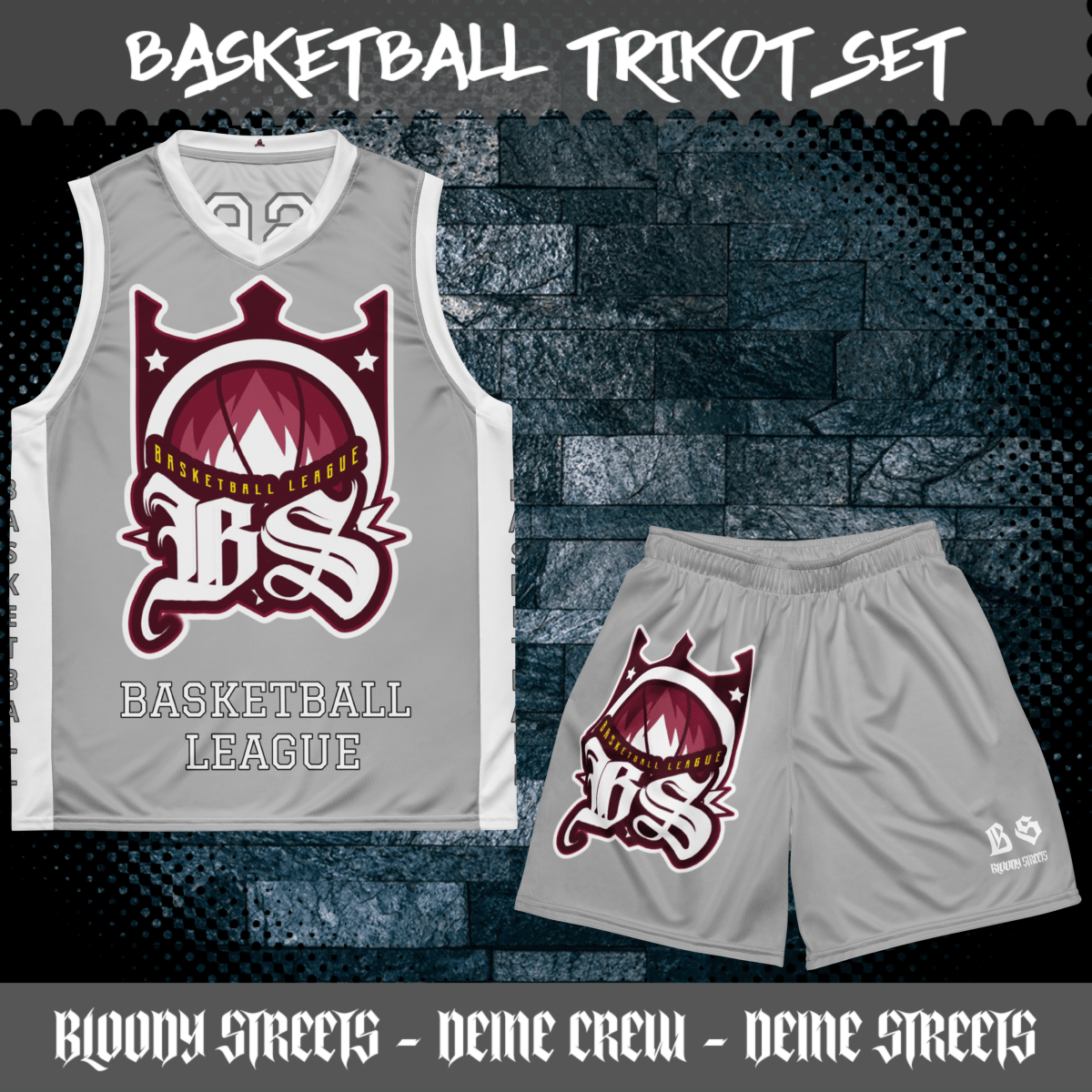 Basketball Trikot Spar - Set Gray - BLOODY - STREETS.DE Streetwear Herren und Damen Hoodies, T-Shirts, Pullis