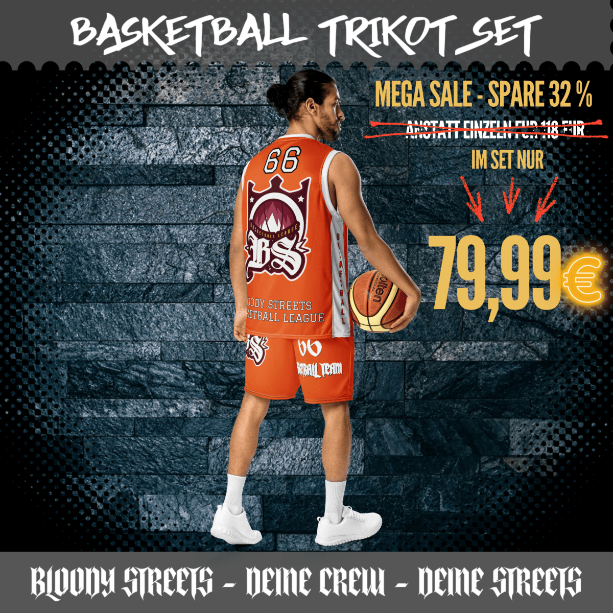 Basketball Trikot Spar - Set Orange - BLOODY - STREETS.DE Streetwear Herren und Damen Hoodies, T-Shirts, Pullis