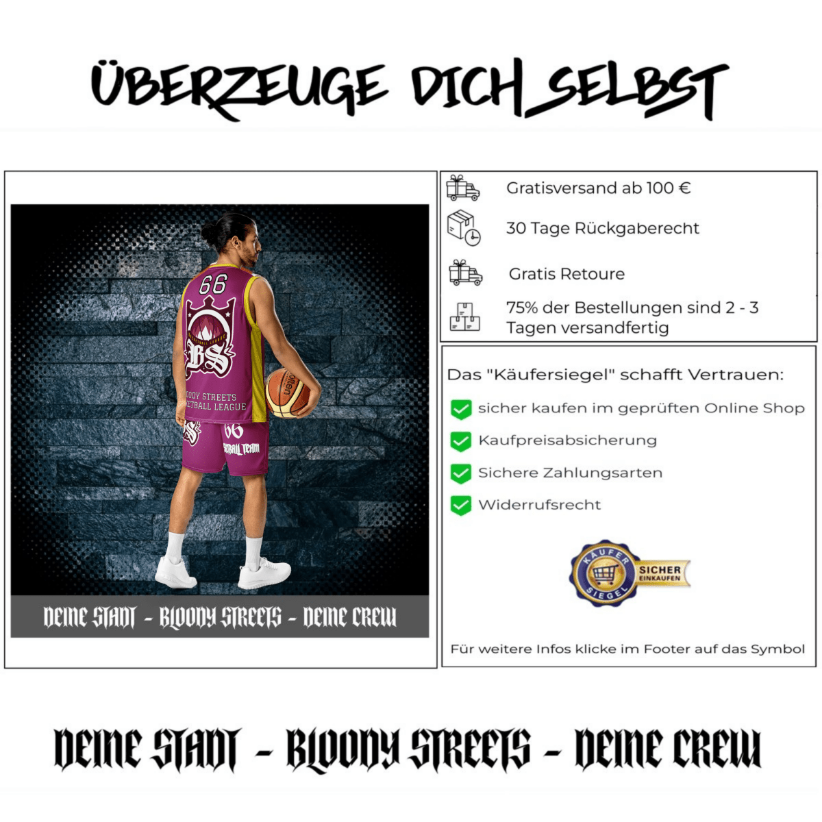 Basketball Trikot Spar - Set Purple - BLOODY - STREETS.DE Streetwear Herren und Damen Hoodies, T-Shirts, Pullis