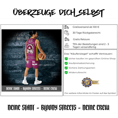 Basketball Trikot Spar - Set Purple - BLOODY - STREETS.DE Streetwear Herren und Damen Hoodies, T-Shirts, Pullis