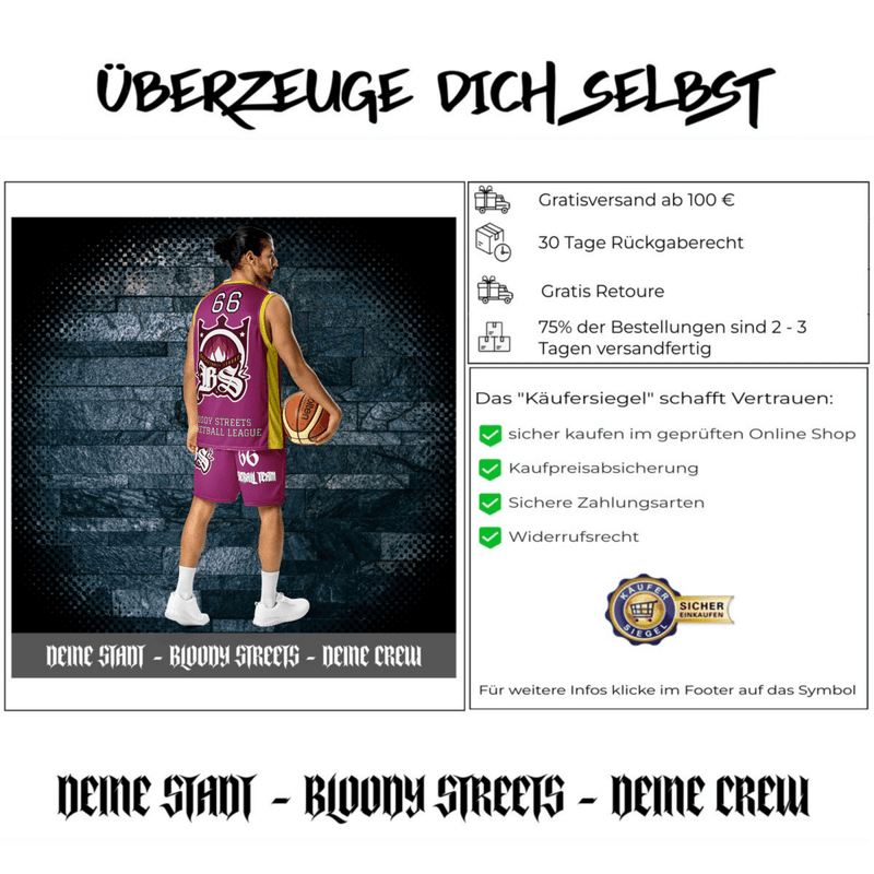 Basketball Trikot Spar - Set Purple - BLOODY - STREETS.DE Streetwear Herren und Damen Hoodies, T-Shirts, Pullis
