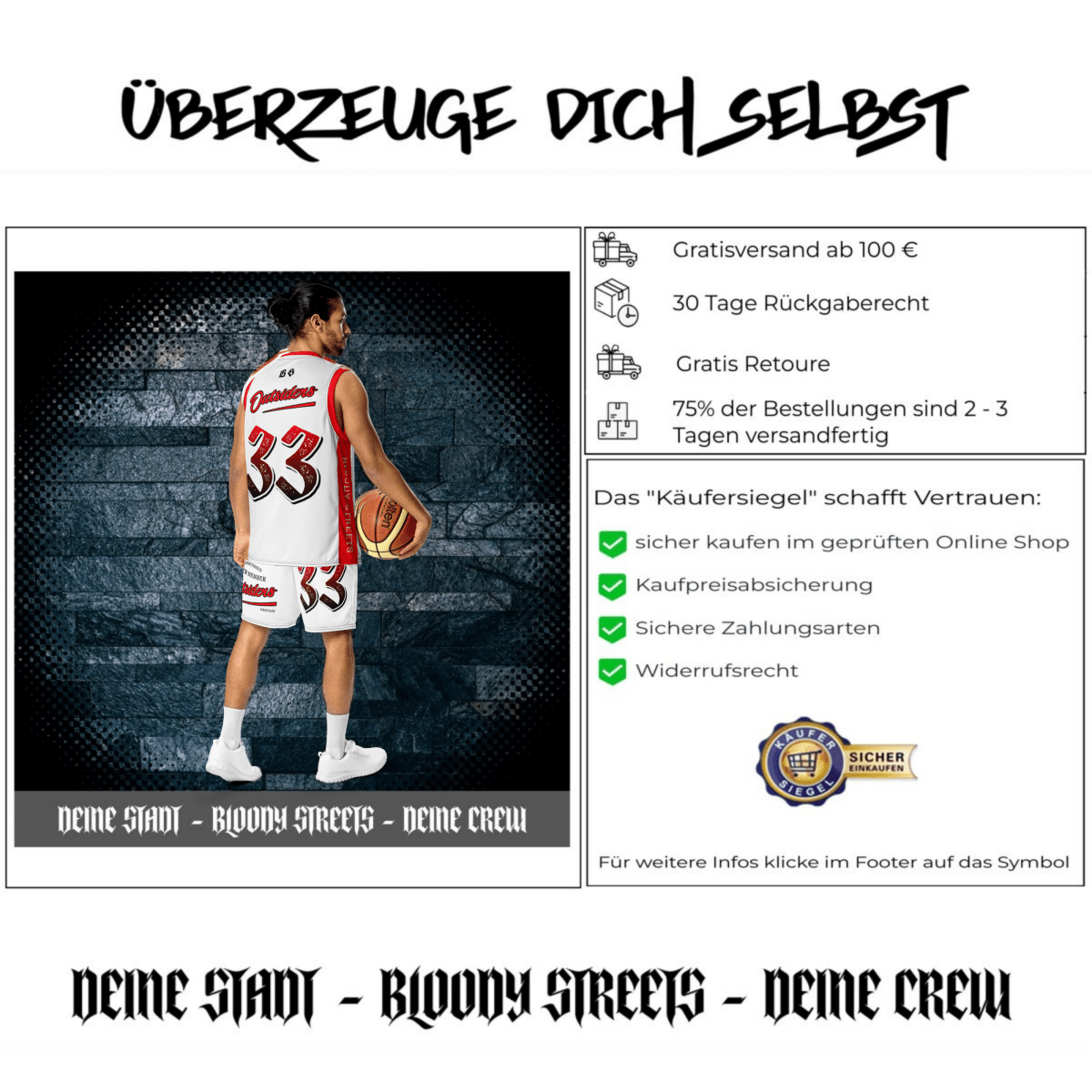 Basketball Trikot Spar - Set White - BLOODY - STREETS.DE Streetwear Herren und Damen Hoodies, T-Shirts, Pullis