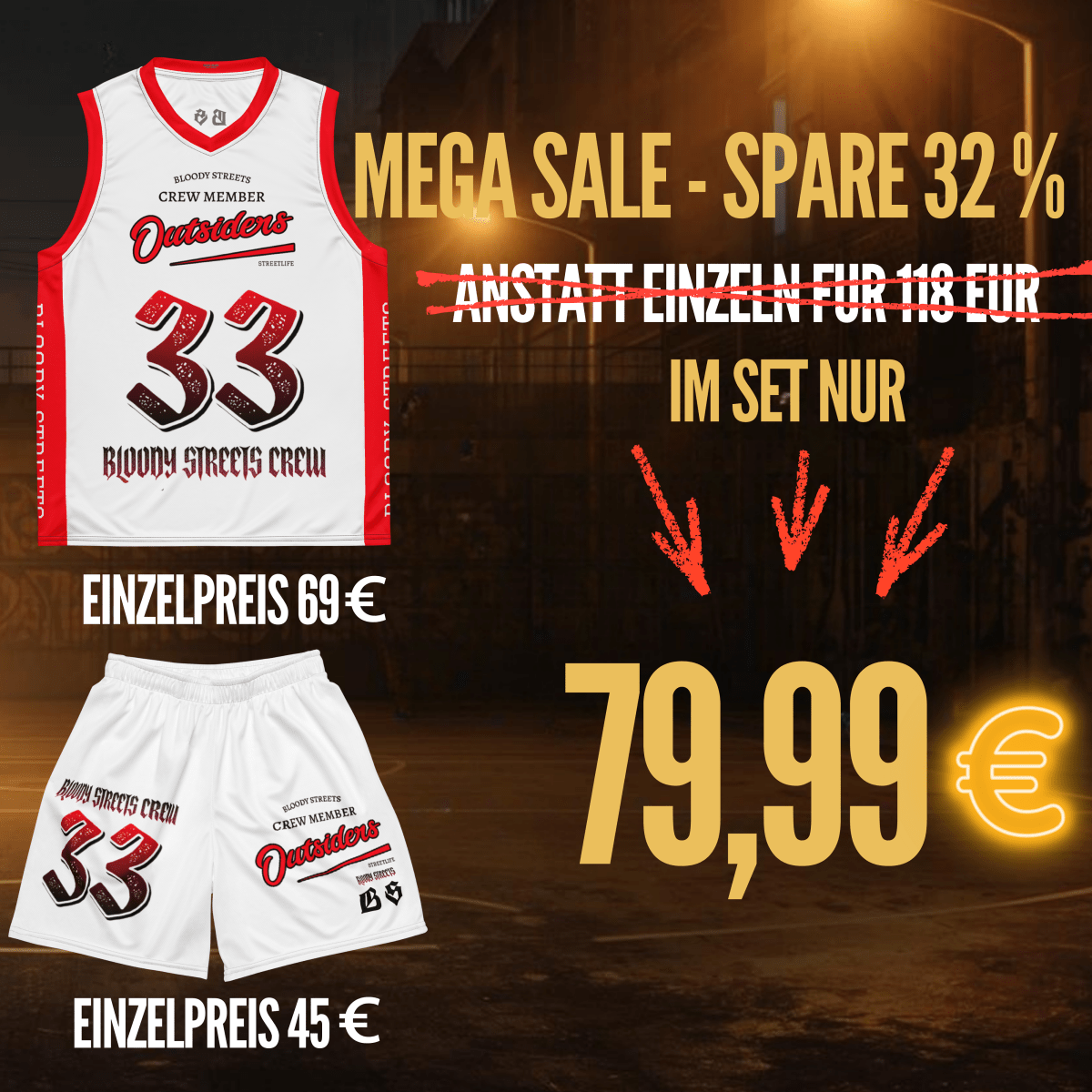 Basketball Trikot Spar - Set White - BLOODY - STREETS.DE Streetwear Herren und Damen Hoodies, T-Shirts, Pullis