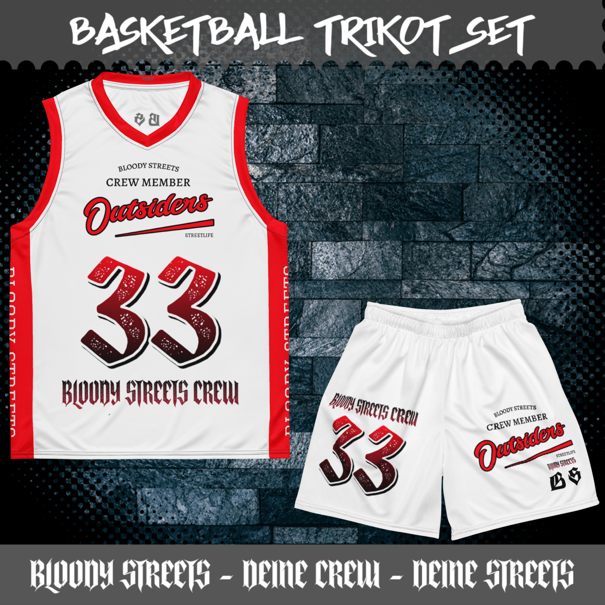 Basketball Trikot Spar - Set White - BLOODY - STREETS.DE Streetwear Herren und Damen Hoodies, T-Shirts, Pullis