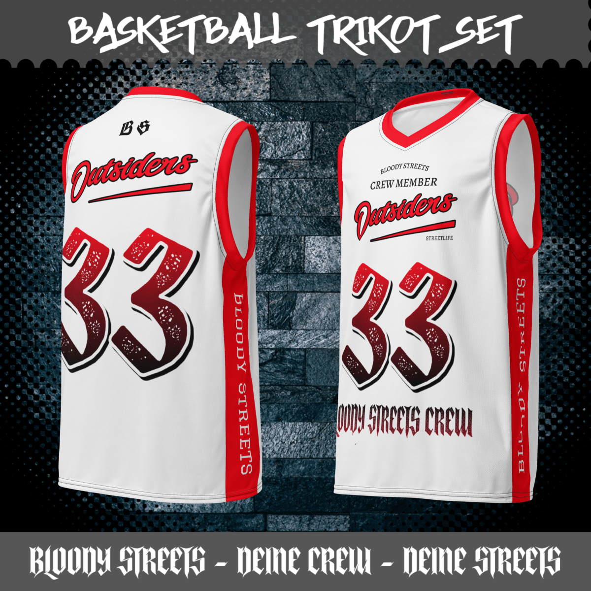 Basketball Trikot Spar - Set White - BLOODY - STREETS.DE Streetwear Herren und Damen Hoodies, T-Shirts, Pullis