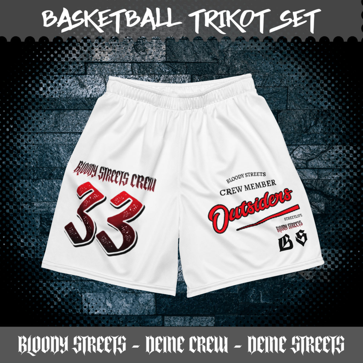 Basketball Trikot Spar - Set White - BLOODY - STREETS.DE Streetwear Herren und Damen Hoodies, T-Shirts, Pullis