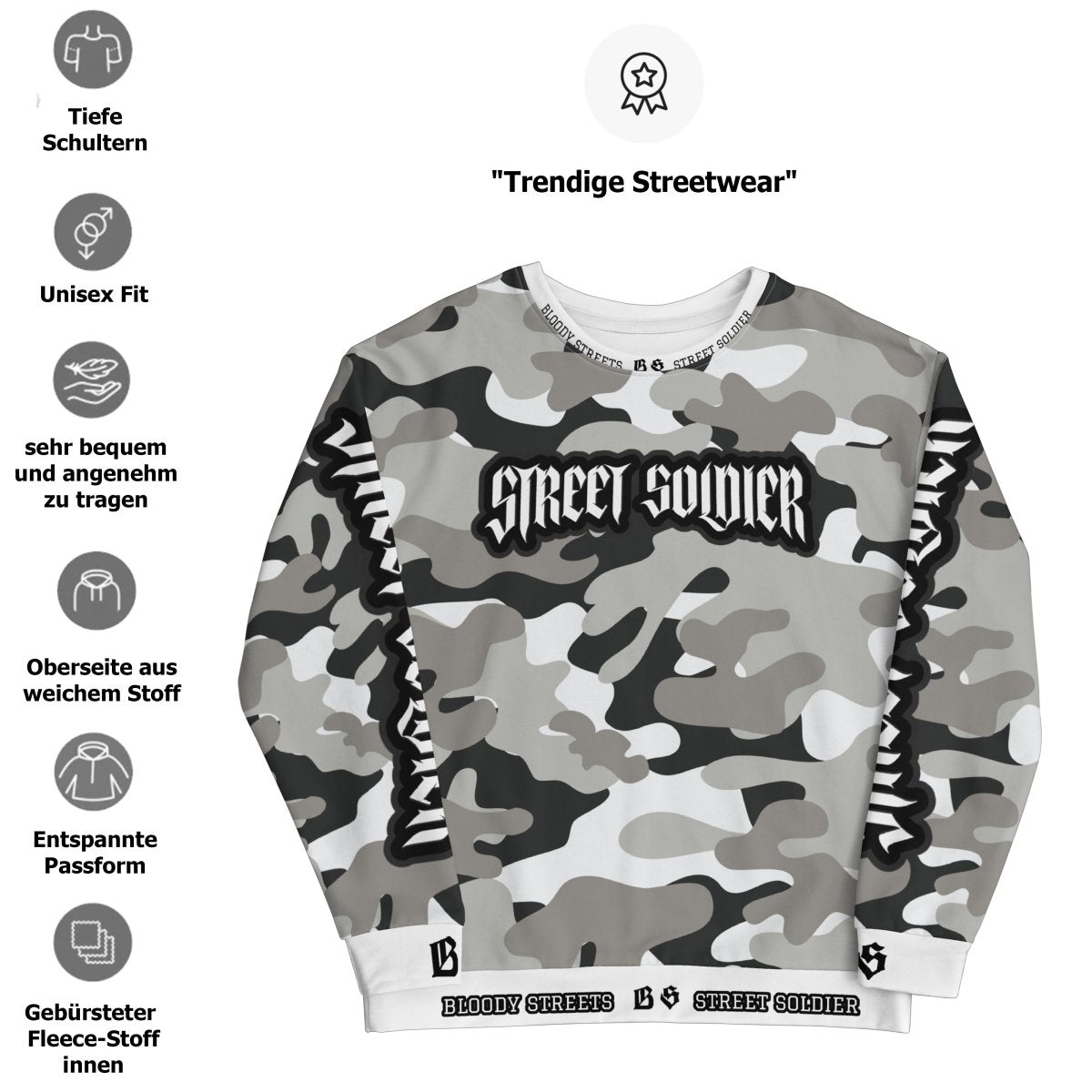 Bloody Camouflage Bull Dog Street Soldier Pullover - BLOODY - STREETS.DE Streetwear Herren und Damen Hoodies, T-Shirts, Pullis