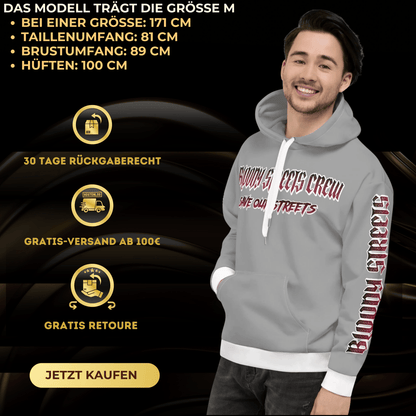 BLOODY STREETS Crew Member Streetwear Hoodie Gray - BLOODY - STREETS.DE Streetwear Herren und Damen Hoodies, T-Shirts, Pullis