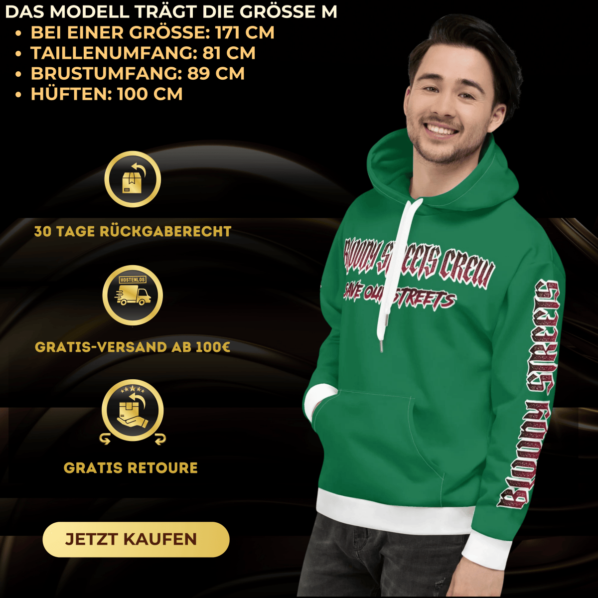 BLOODY STREETS Crew Member Streetwear Hoodie Green - BLOODY - STREETS.DE Streetwear Herren und Damen Hoodies, T-Shirts, Pullis