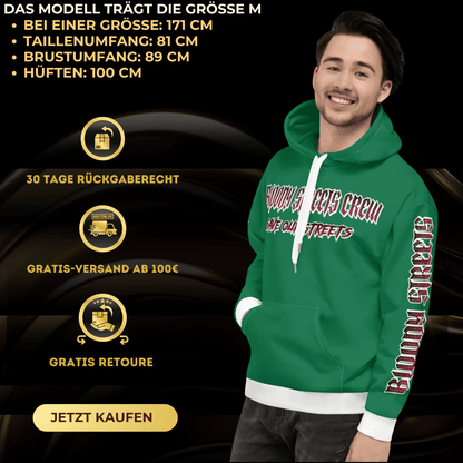 BLOODY STREETS Crew Member Streetwear Hoodie Green - BLOODY - STREETS.DE Streetwear Herren und Damen Hoodies, T-Shirts, Pullis