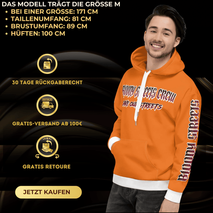 BLOODY STREETS Crew Member Streetwear Hoodie Orange - BLOODY - STREETS.DE Streetwear Herren und Damen Hoodies, T-Shirts, Pullis