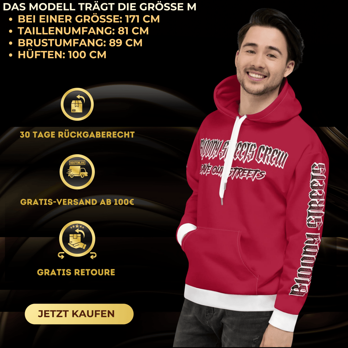 BLOODY STREETS Crew Member Streetwear Hoodie Red - BLOODY - STREETS.DE Streetwear Herren und Damen Hoodies, T-Shirts, Pullis