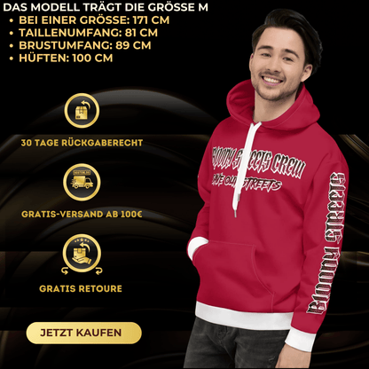 BLOODY STREETS Crew Member Streetwear Hoodie Red - BLOODY - STREETS.DE Streetwear Herren und Damen Hoodies, T-Shirts, Pullis