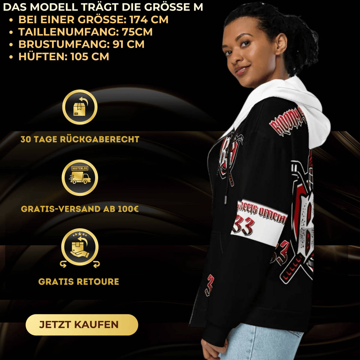 Bloody Streets Hockey Unisex Zip Hoodie - BLOODY - STREETS.DE Streetwear Herren und Damen Hoodies, T-Shirts, Pullis