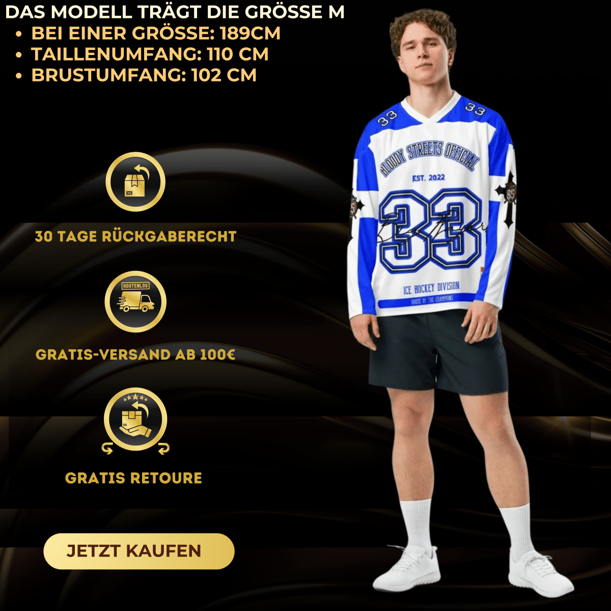 BLOODY STREETS Recyceltes Streetwear Hockey-Trikot blau - BLOODY-STREETS.DE Streetwear Herren und Damen Hoodies, T-Shirts, Pullis