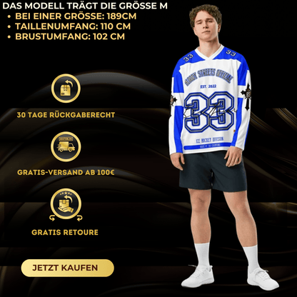 BLOODY STREETS Recyceltes Streetwear Hockey-Trikot blau - BLOODY-STREETS.DE Streetwear Herren und Damen Hoodies, T-Shirts, Pullis