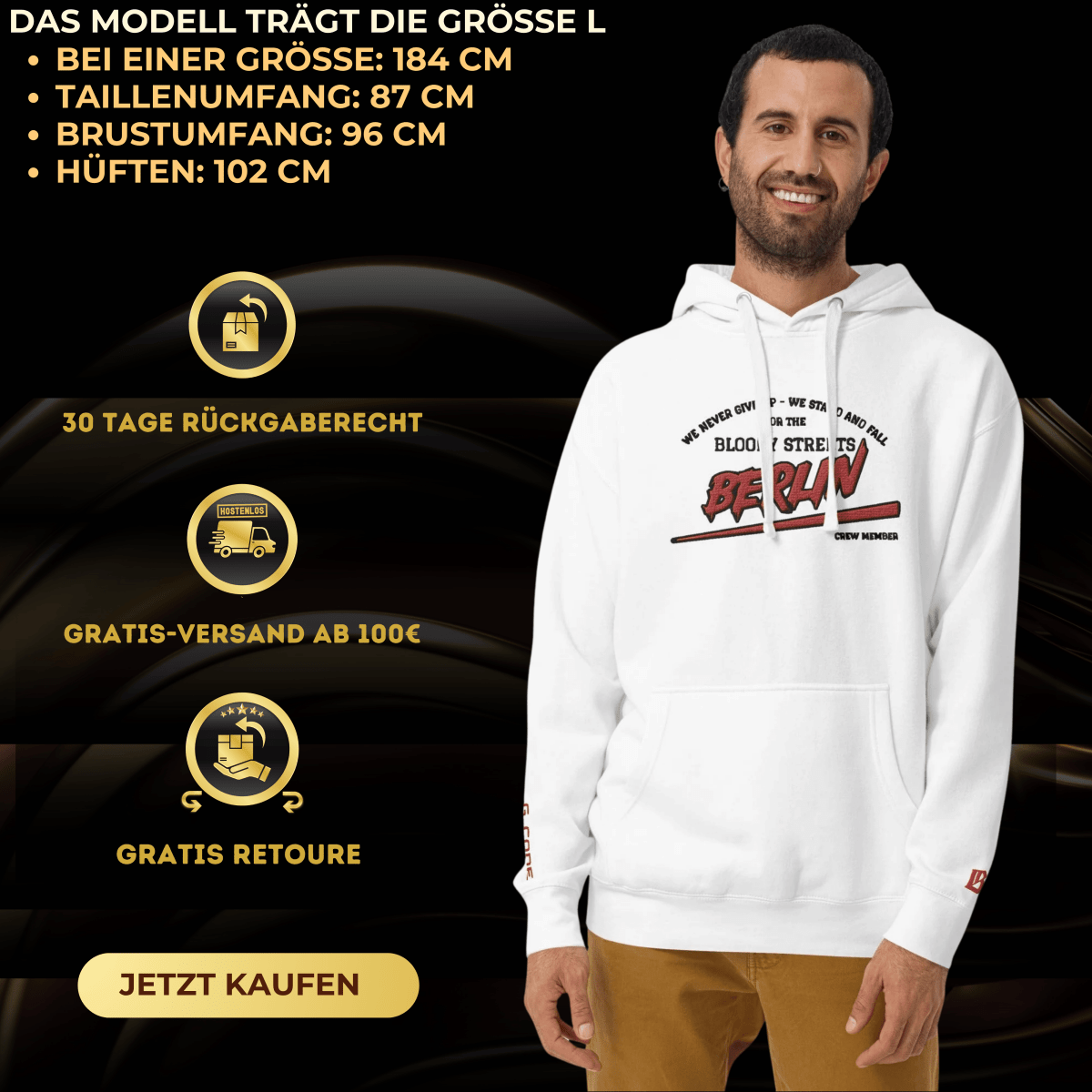 BS CITY Berlin Crew Member Red "G" Hoodie - BLOODY - STREETS.DE Streetwear Herren und Damen Hoodies, T-Shirts, Pullis