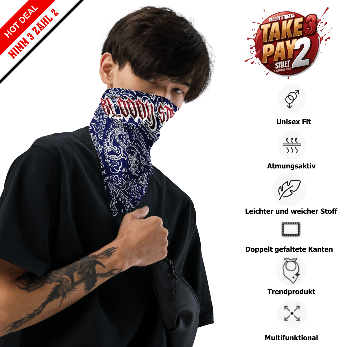 Classic Bandana Blue Bloody Streets Crew - BLOODY - STREETS.DE Streetwear Herren und Damen Hoodies, T-Shirts, Pullis