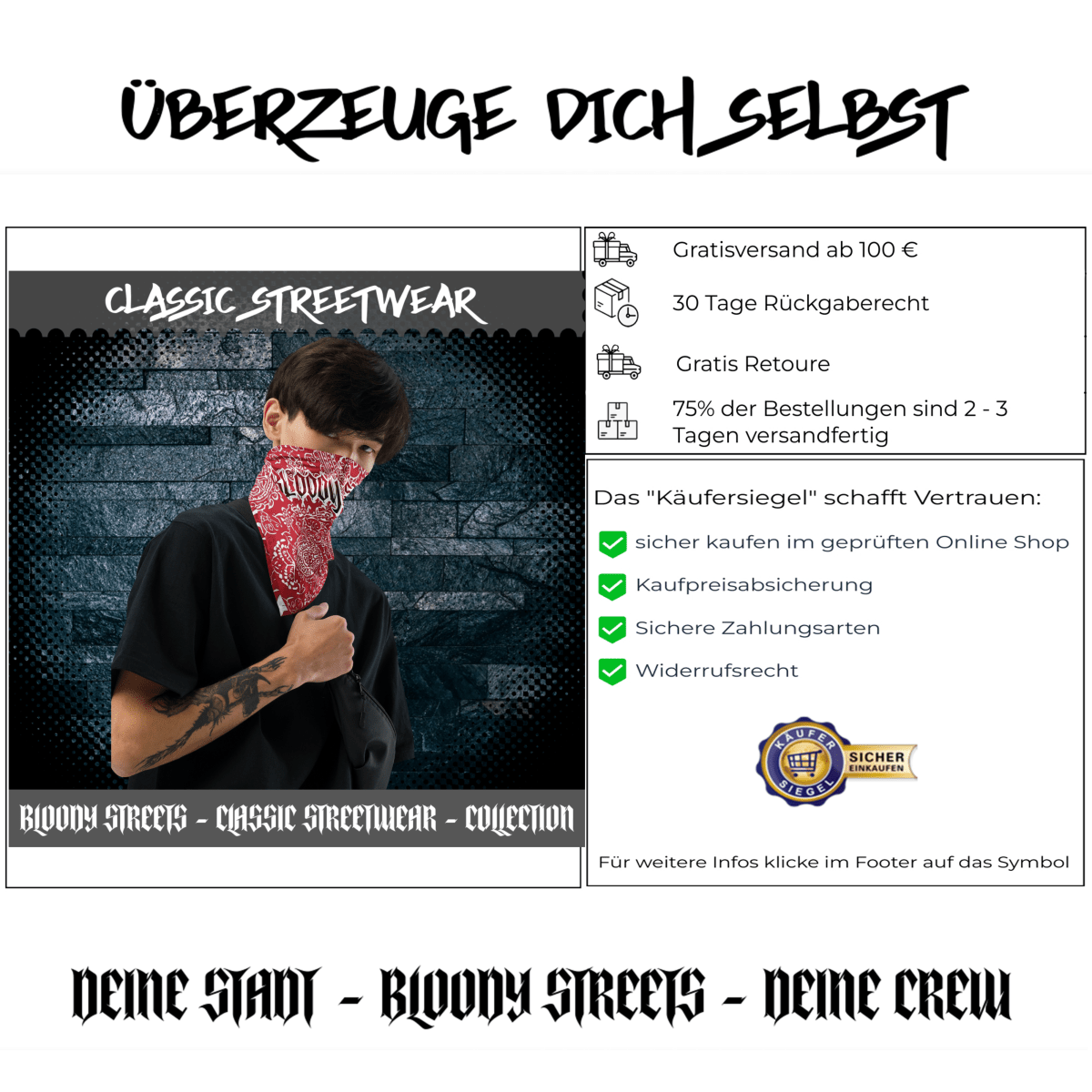Classic Bandana Red Bloody Streets Crew - BLOODY - STREETS.DE Streetwear Herren und Damen Hoodies, T-Shirts, Pullis