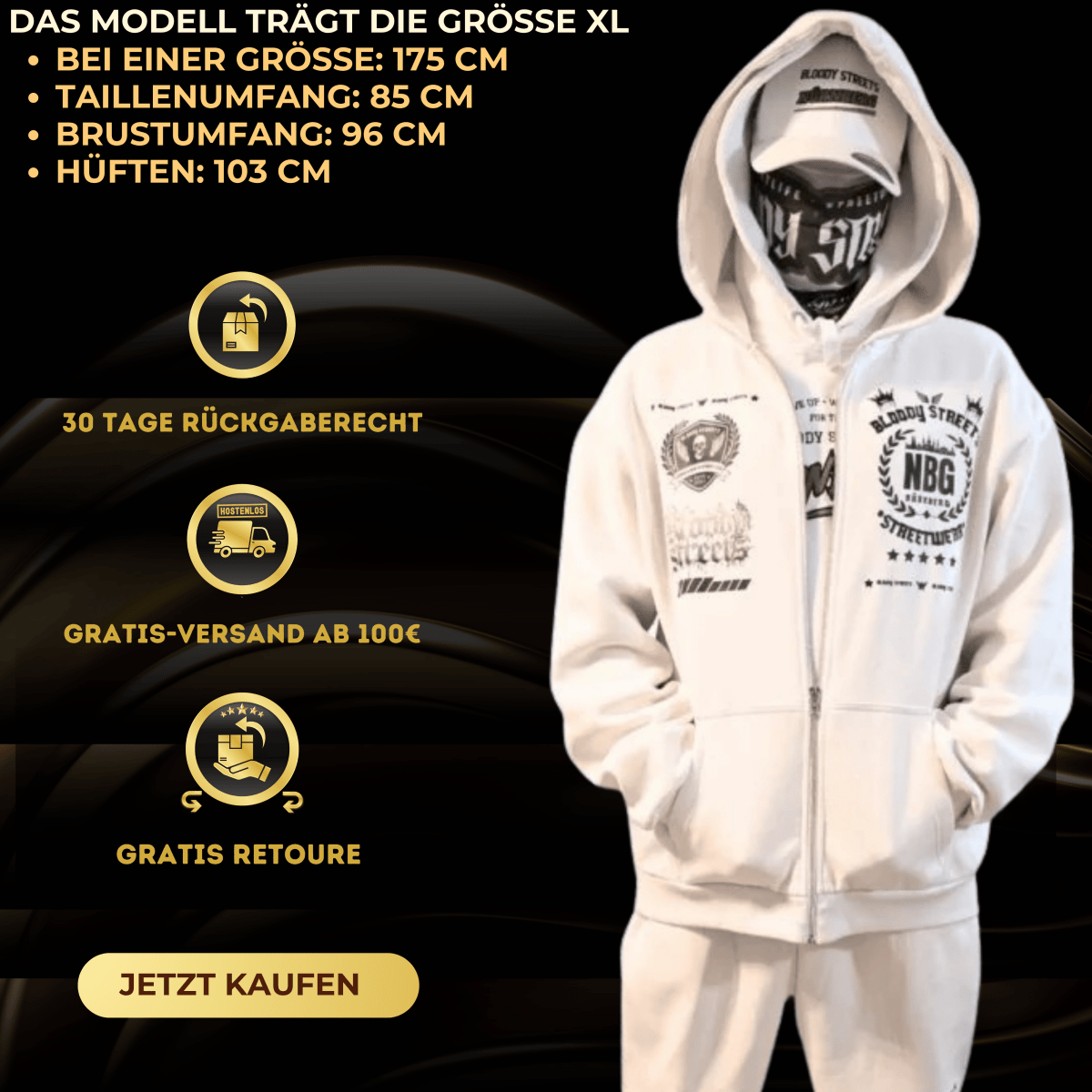 Herren Oversize Zipper Hoodie "CLOSE TO HELL" HOODIE beige - BLOODY - STREETS.DE Streetwear Herren und Damen Hoodies, T-Shirts, Pullis