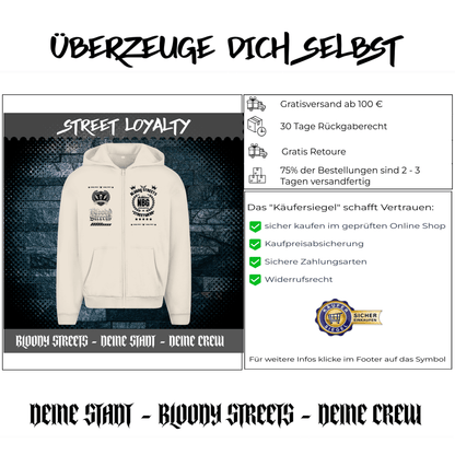 Herren Oversize Zipper Hoodie Dead Skull HOODIE beige - BLOODY - STREETS.DE Streetwear Herren und Damen Hoodies, T-Shirts, Pullis