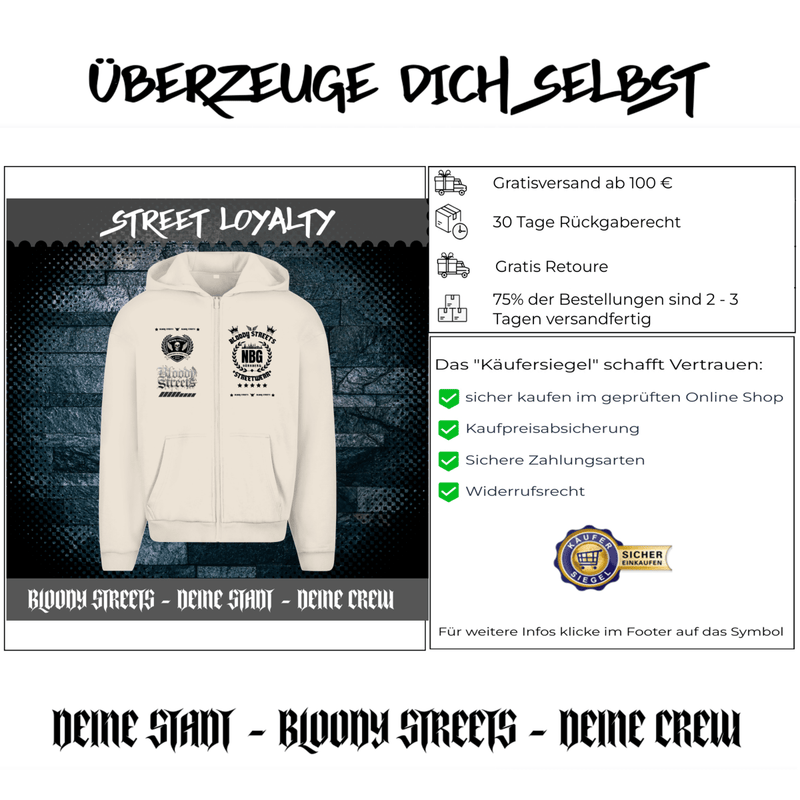 Herren Oversize Zipper Hoodie Dead Skull HOODIE beige - BLOODY - STREETS.DE Streetwear Herren und Damen Hoodies, T-Shirts, Pullis