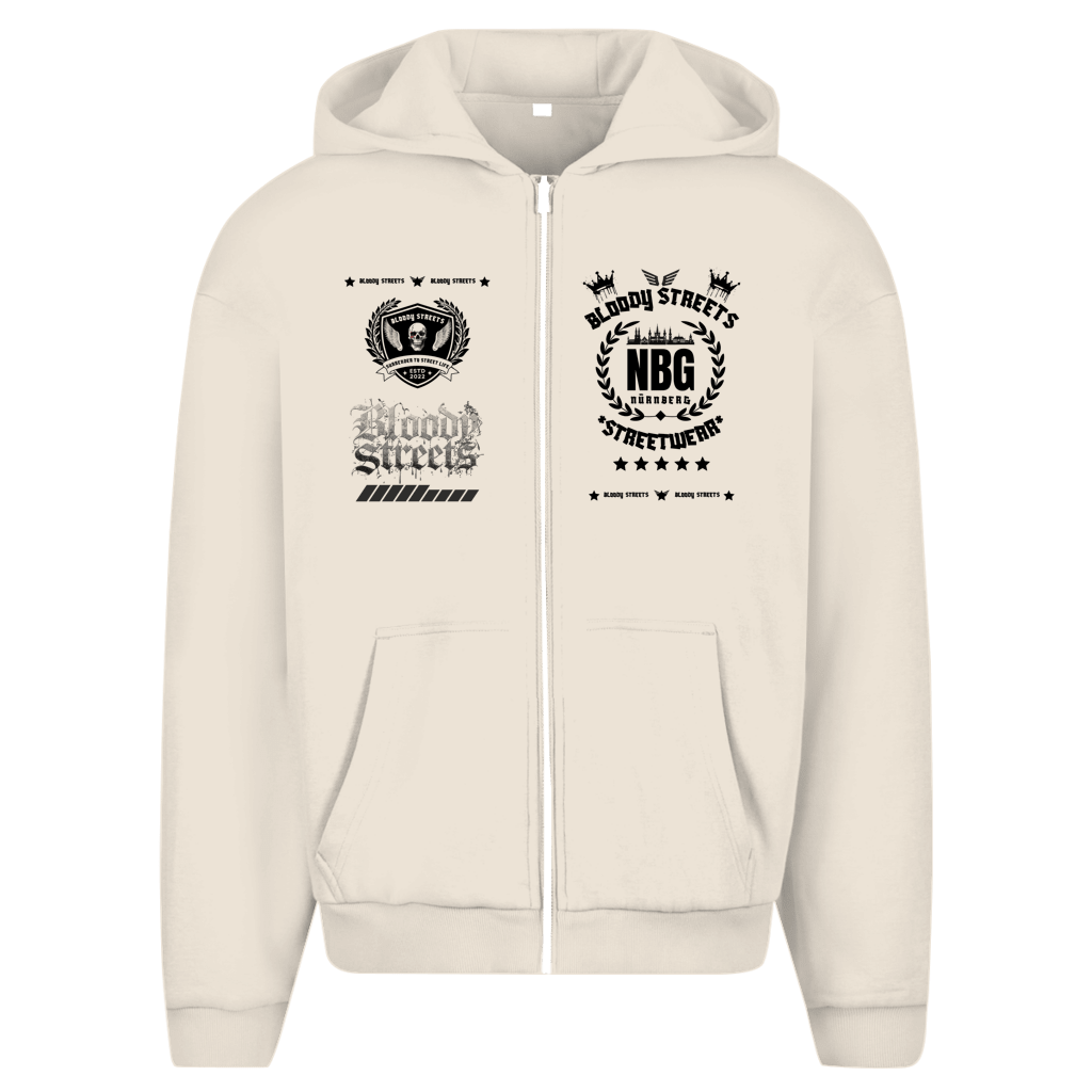Herren Oversize Zipper Hoodie Dead Skull HOODIE beige - BLOODY - STREETS.DE Streetwear Herren und Damen Hoodies, T-Shirts, Pullis