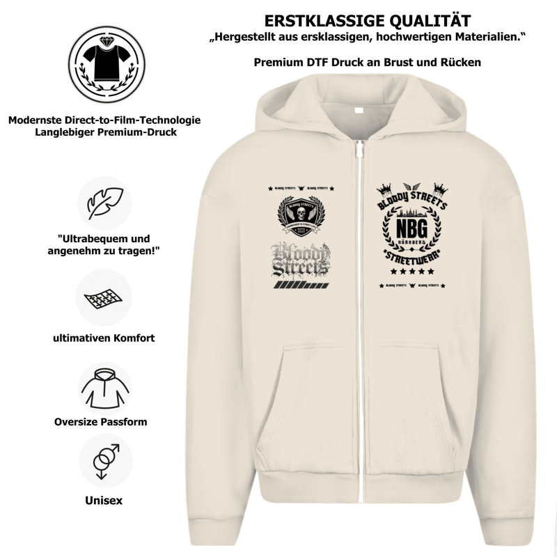 Herren Oversize Zipper Hoodie Dead Skull HOODIE beige - BLOODY - STREETS.DE Streetwear Herren und Damen Hoodies, T-Shirts, Pullis