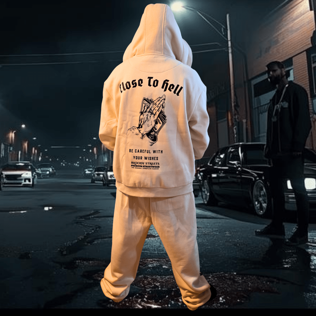 Herren Oversize Zipper Hoodie Dead Skull Jogginganzug beige - BLOODY - STREETS.DE Streetwear Herren und Damen Hoodies, T-Shirts, Pullis