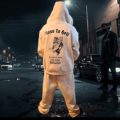 Herren Oversize Zipper Hoodie Dead Skull Jogginganzug beige - BLOODY - STREETS.DE Streetwear Herren und Damen Hoodies, T-Shirts, Pullis