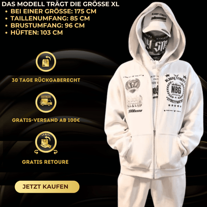 Oversize „CLOSE TO HELL“ Streetwear Set – Hoodie + Jogger (Beige) - BLOODY - STREETS.DE Streetwear Herren und Damen Hoodies, T-Shirts, Pullis