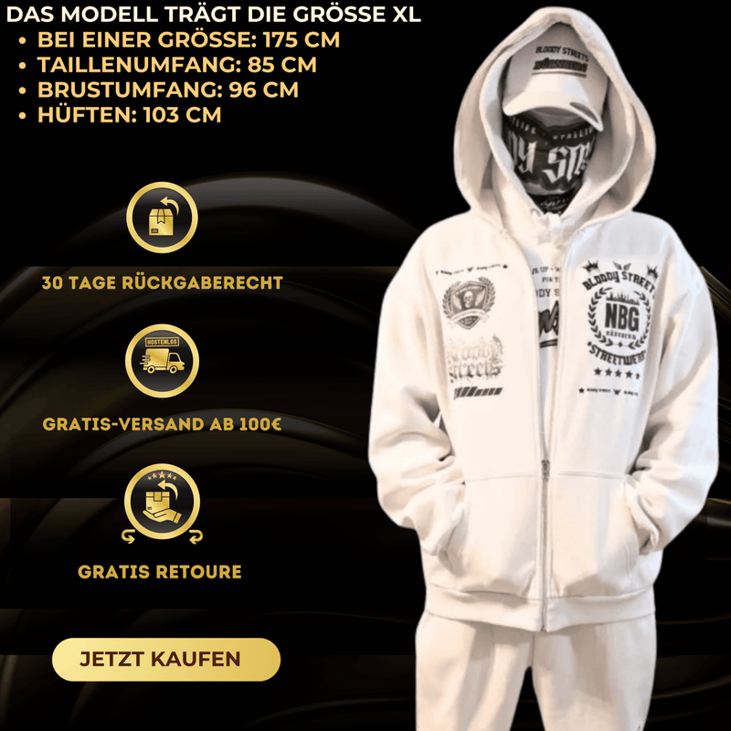 Oversize „CLOSE TO HELL“ Streetwear Set – Hoodie + Jogger (Beige) - BLOODY - STREETS.DE Streetwear Herren und Damen Hoodies, T-Shirts, Pullis