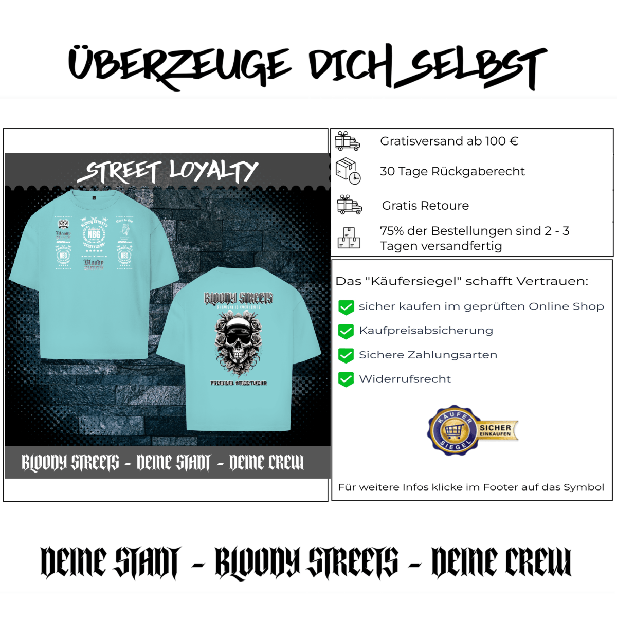 Oversize T-Shirt BS NÜRNBERG - BLOODY - STREETS.DE Streetwear Herren und Damen Hoodies, T-Shirts, Pullis