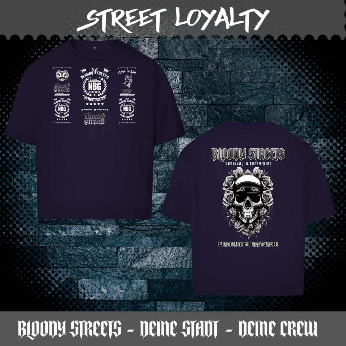 Oversize T-Shirt BS NÜRNBERG - BLOODY - STREETS.DE Streetwear Herren und Damen Hoodies, T-Shirts, Pullis