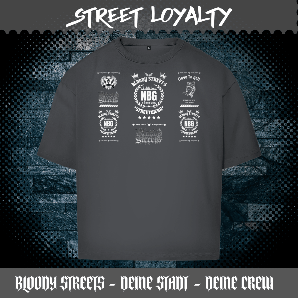 Oversize T-Shirt BS NÜRNBERG - BLOODY - STREETS.DE Streetwear Herren und Damen Hoodies, T-Shirts, Pullis