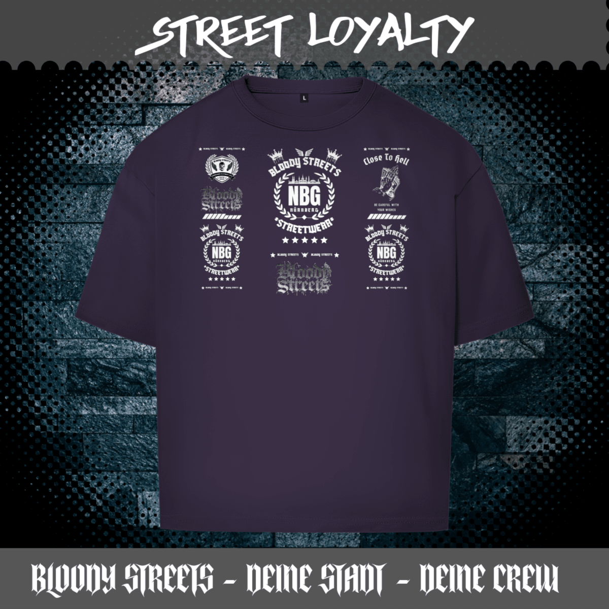 Oversize T-Shirt BS NÜRNBERG - BLOODY - STREETS.DE Streetwear Herren und Damen Hoodies, T-Shirts, Pullis