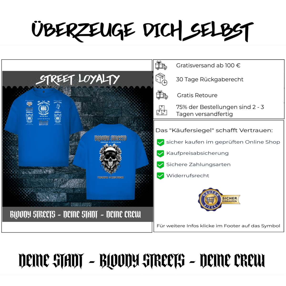 Oversize T-Shirt BS NÜRNBERG - BLOODY - STREETS.DE Streetwear Herren und Damen Hoodies, T-Shirts, Pullis