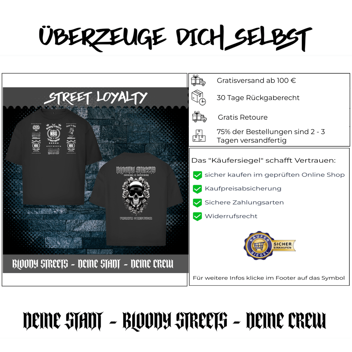 Oversize T-Shirt BS NÜRNBERG - BLOODY - STREETS.DE Streetwear Herren und Damen Hoodies, T-Shirts, Pullis