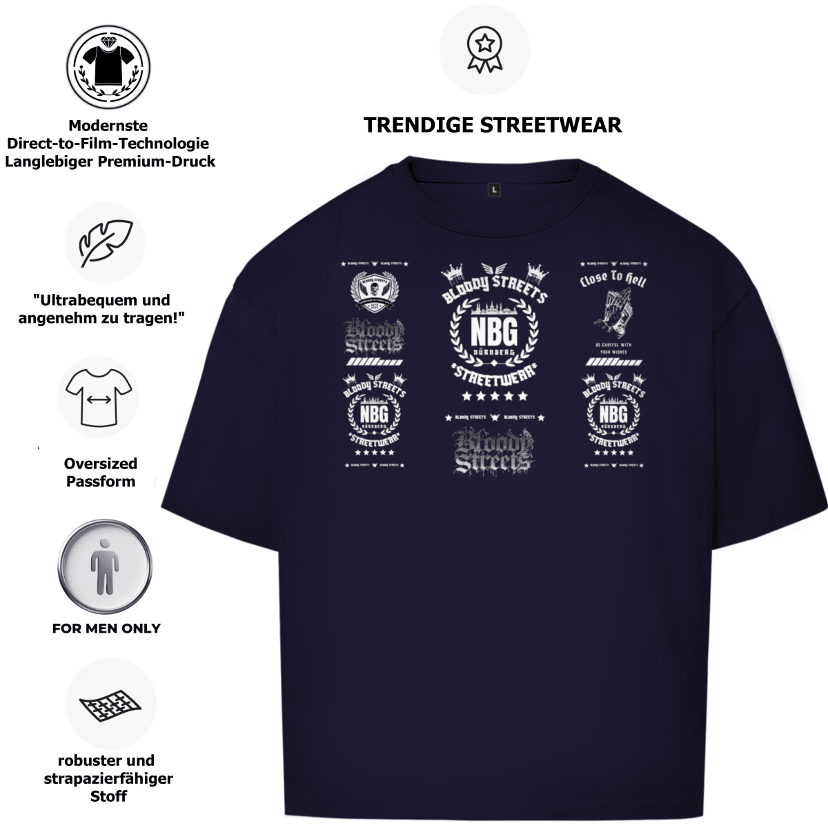 Oversize T-Shirt BS NÜRNBERG - BLOODY - STREETS.DE Streetwear Herren und Damen Hoodies, T-Shirts, Pullis