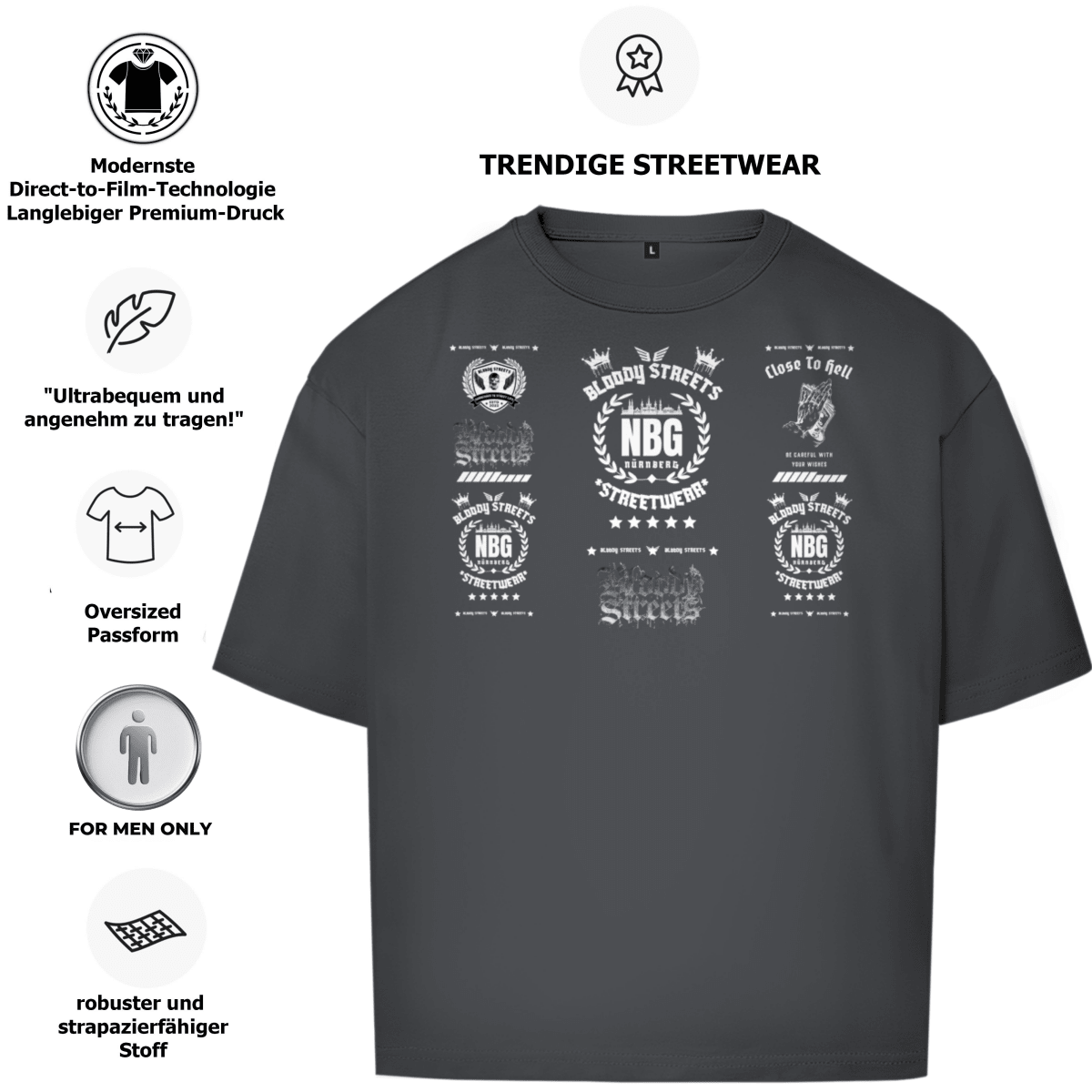 Oversize T-Shirt BS NÜRNBERG - BLOODY - STREETS.DE Streetwear Herren und Damen Hoodies, T-Shirts, Pullis