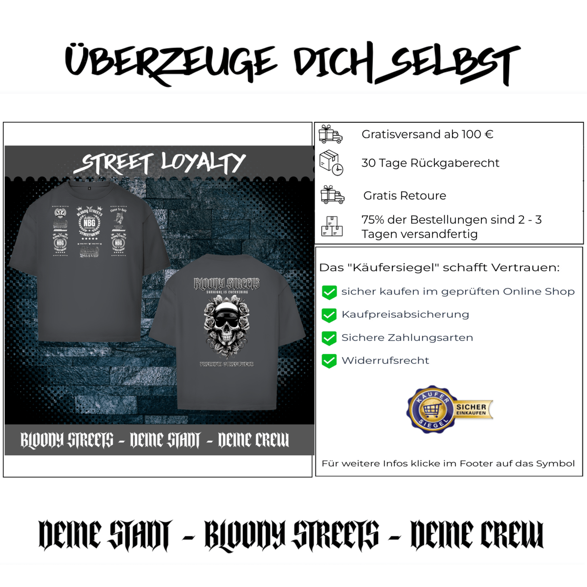 Oversize T-Shirt BS NÜRNBERG - BLOODY - STREETS.DE Streetwear Herren und Damen Hoodies, T-Shirts, Pullis