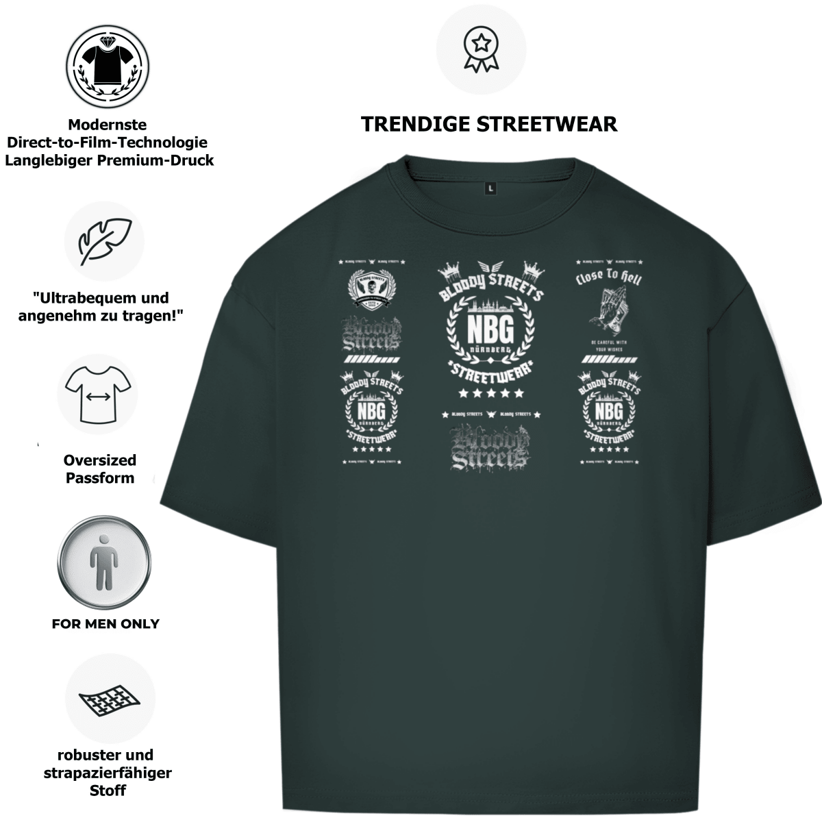 Oversize T-Shirt BS NÜRNBERG - BLOODY - STREETS.DE Streetwear Herren und Damen Hoodies, T-Shirts, Pullis